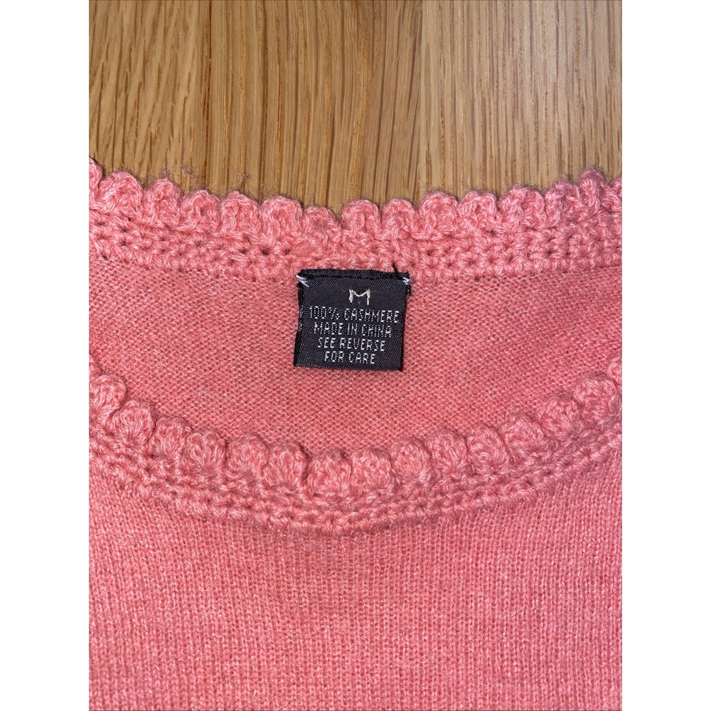 100% Cashmere Pink Crew Neck Sweater Size M‎ Pullover Crochet Floral Vintage - Picture 6 of 11